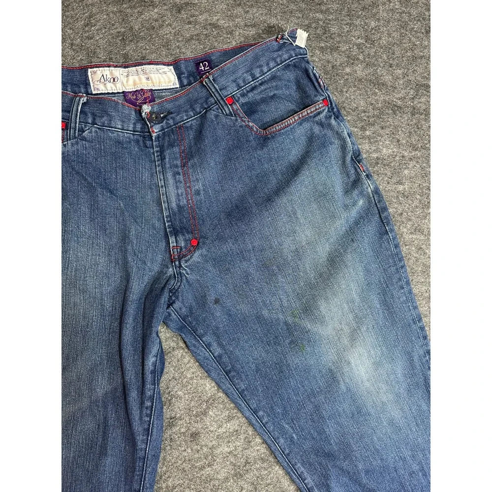 AKOO Jeans Men's Size‎ 42 Blue Denim Straight Leg RARE with Red Stitching